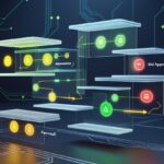 API 연동 슬롯 승인 상태 변경 자동화 과정을 보여주는 3D 사용자 인터페이스 장면