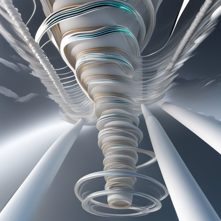 다양한 신호 패턴 데이터 흐름을  기술 분위기로 표현한 추상적 시각화 그래픽