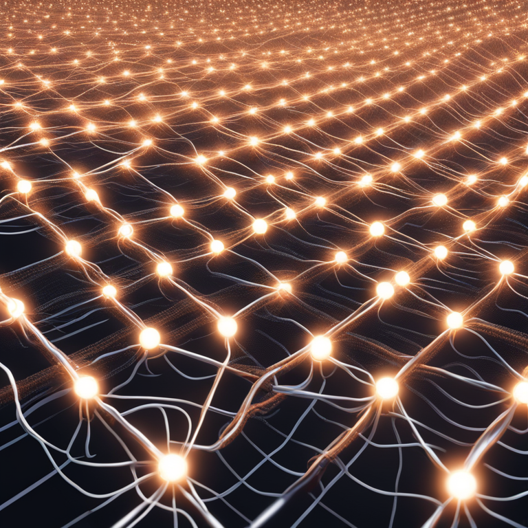 신경망 구조를 형상화한 추상적인 빛의 연결망 이미지